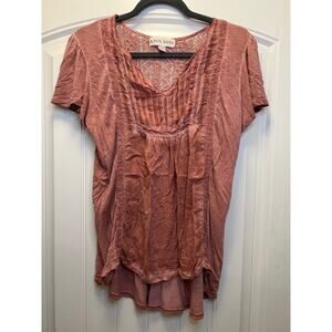 Knox Rose V-Neck Boho Lace Short‎ Flutter Sleeve Crochet Women’s Top Size S Pink